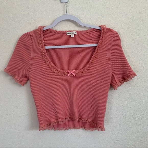 For love & lemons womens Calla pink ribbed crop top M - Picture 1 of 8